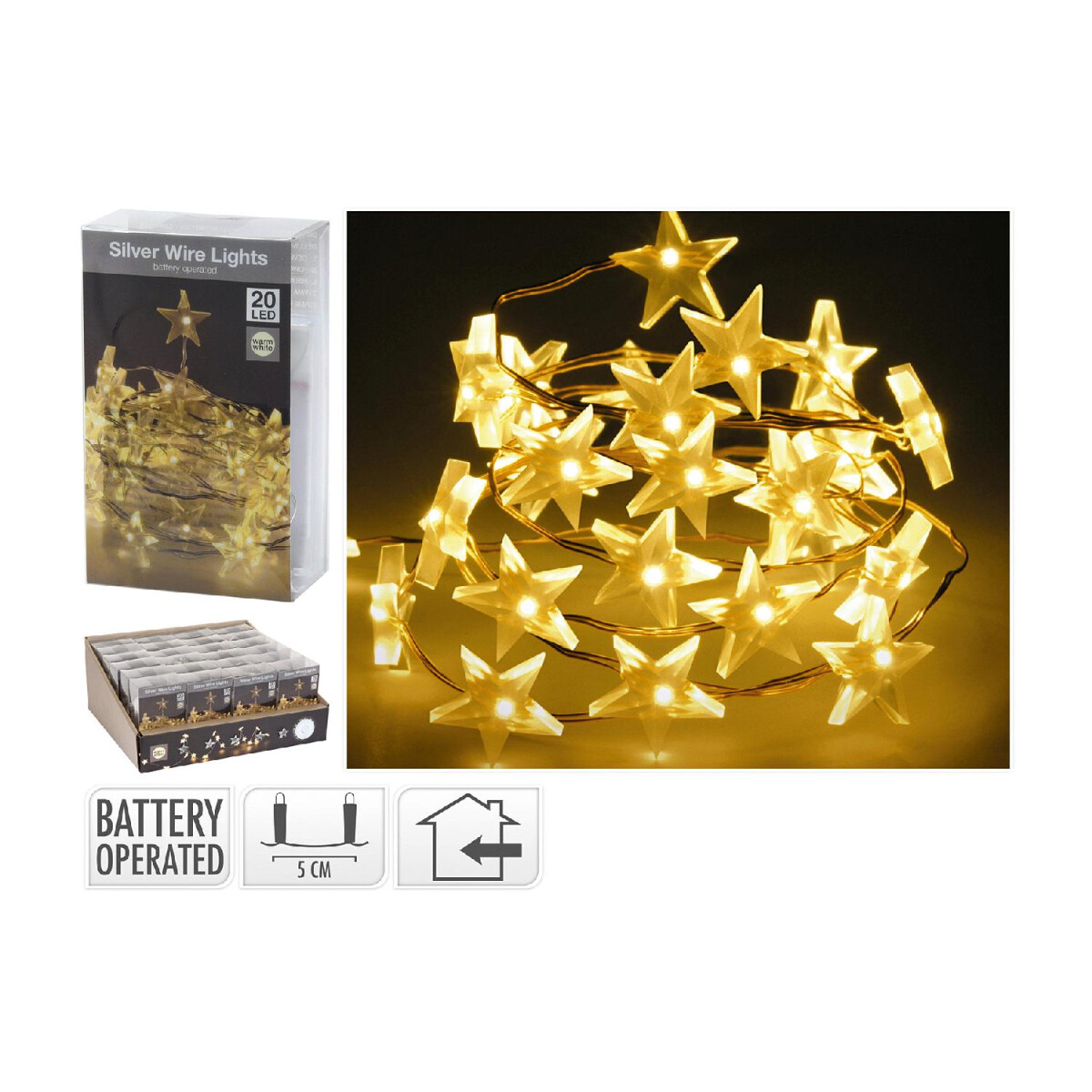 LED Lichterkette mit 20 Sternen Batteriebetrieben