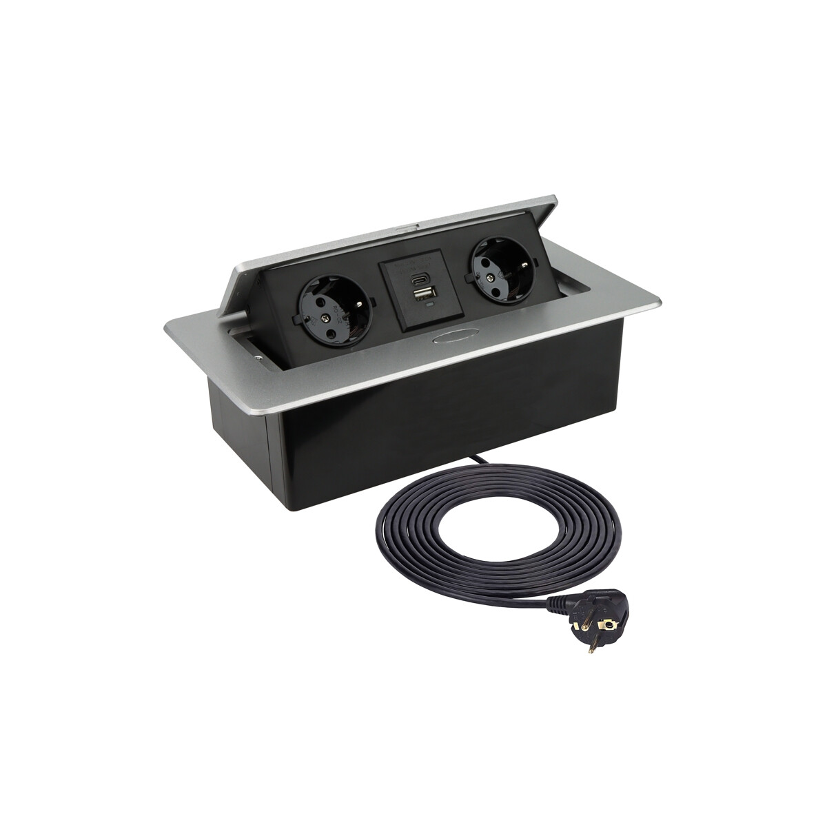 Einbausteckdose Kombibox 2x USB 2x Steckdose aluminium