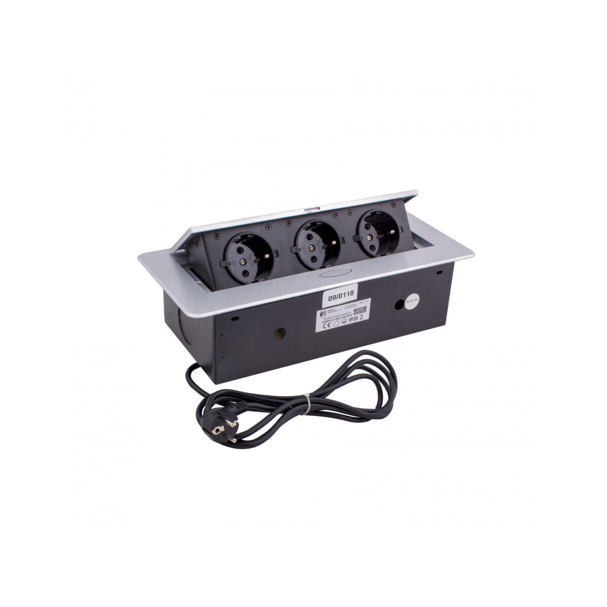 Einbausteckdose Kombibox 3x Steckdose aluminium 1,5m Kabel