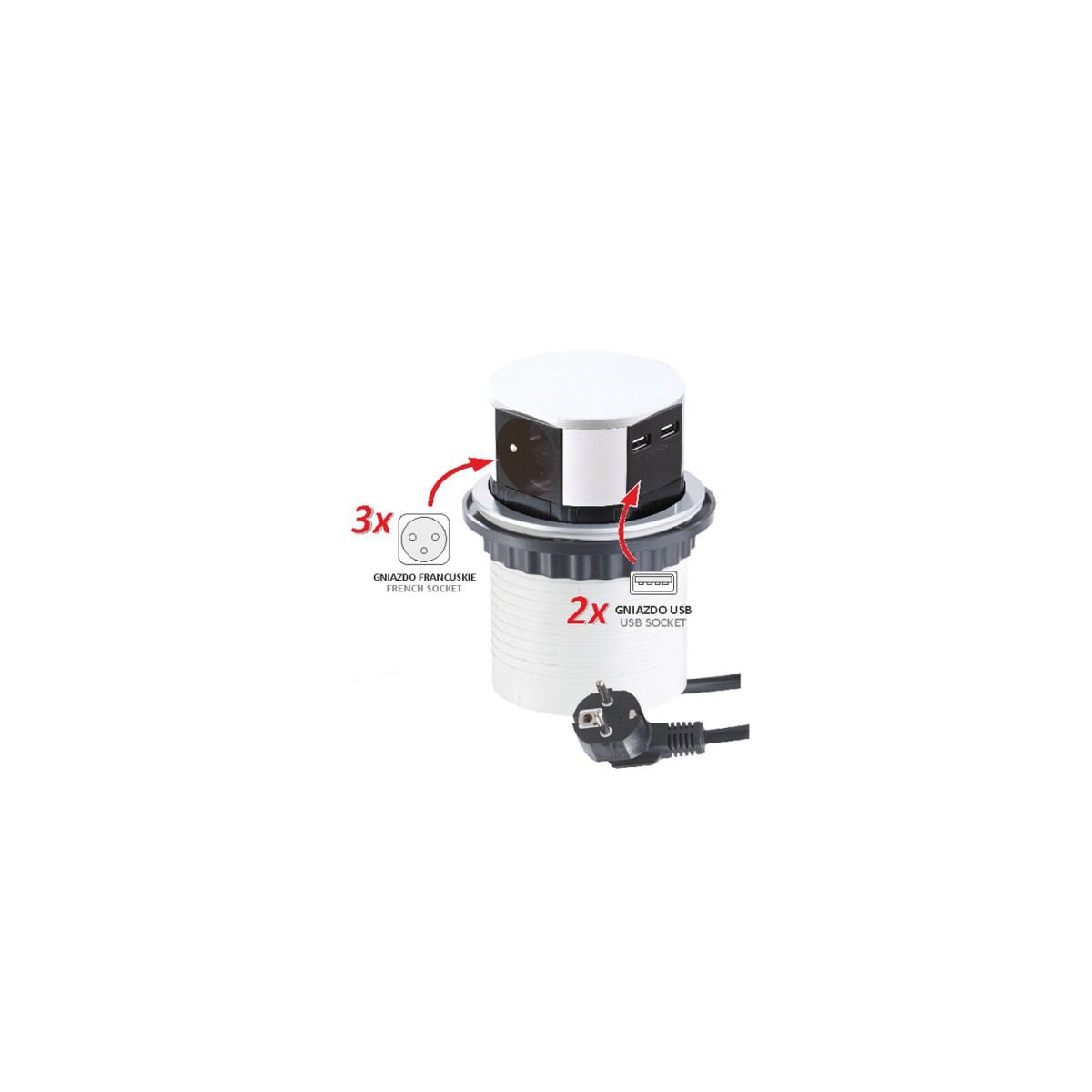 Möbel Einbausteckdose Tetra Box inkl.2 USB + 4 Schuko aluminium