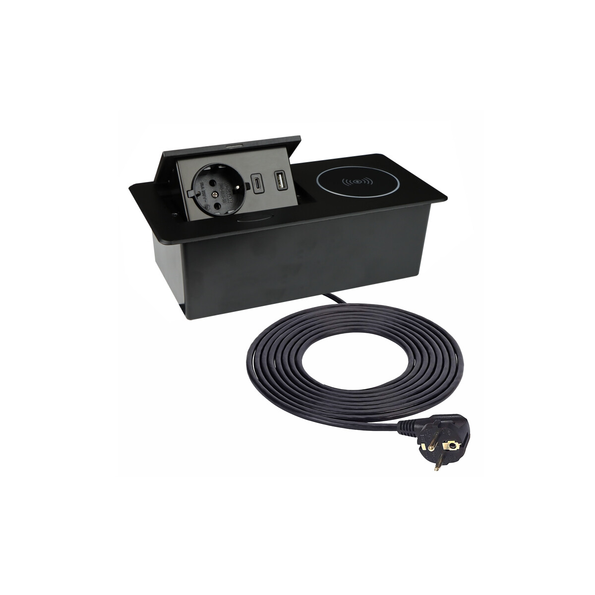 Möbel Einbausteckdose Zeobox in schwarz USB A+B und Induktion