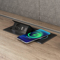 Möbel Einbausteckdose Zeobox in schwarz USB A+B und Ind