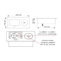 Möbel Einbausteckdose Zeobox in schwarz USB A+B und Ind