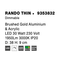 Nova Luce 9353832 Rando Thin LED Deckenleuchte Gold geb&uuml