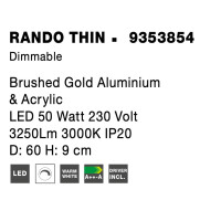 Nova Luce 9353854 Rando Thin LED Deckenleuchte Gold geb&uuml