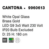 Nova Luce 9960613 Cantona G9 Pendelleuchte Gold, Weiß 