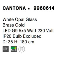Nova Luce 9960614 Cantona G9 Pendelleuchte Gold, Weiß 