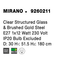Nova Luce 9260211 Mirano G9 Pendelleuchte Gold, Transparent 