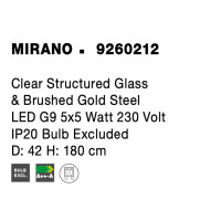 Nova Luce 9260212 Mirano G9 Pendelleuchte Gold, Transparent 
