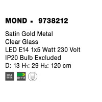 Nova Luce 9738212 Mond E14 Pendelleuchte Gold, Transparent 6