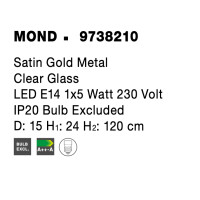 Nova Luce 9738210 Mond E14 Pendelleuchte Gold, Transparent 7