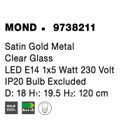 Nova Luce 9738211 Mond E14 Pendelleuchte Gold, Transparent 7