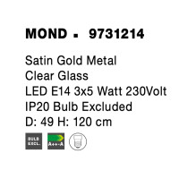 Nova Luce 9731214 Mond E14 Pendelleuchte Gold, Transparent 7