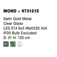 Nova Luce 9731215 Mond E14 Pendelleuchte Gold, Transparent 5