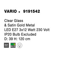 Nova Luce 9191542 Vario E27 Pendelleuchte Gold, Transparent 