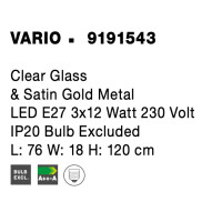 Nova Luce 9191543 Vario E27 Pendelleuchte Gold, Transparent 