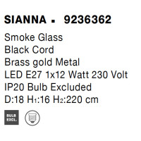Nova Luce 9236362 Sianna E27 Pendelleuchte Gold, Rauchiggrau