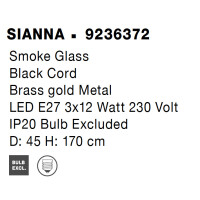 Nova Luce 9236372 Sianna E27 Pendelleuchte Gold, Rauchiggrau