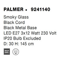 Nova Luce 9241140 Palmer E27 Pendelleuchte Schwarz, Rauchigg