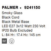 Nova Luce 9241150 Palmer E27 Pendelleuchte Schwarz, Rauchigg