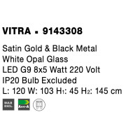 Nova Luce 9143308 Vitra G9 Pendelleuchte Gold, Weiß, S