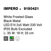 Nova Luce 9190421 Impero G9 Wandleuchte Schwarz, Weiß 