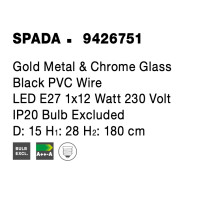 Nova Luce 9426751 Spada E27 Pendelleuchte Gold, Schwarz, Rau