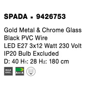 Nova Luce 9426753 Spada E27 Pendelleuchte Gold, Schwarz, Rau