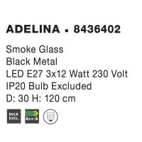 Nova Luce 8436402 Adelina E27 Pendelleuchte Schwarz, Rauchig