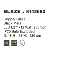 Nova Luce 8142680 Blaze E27 Pendelleuchte Schwarz, Kupfer 3