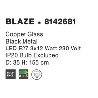 Nova Luce 8142681 Blaze E27 Pendelleuchte Schwarz, Kupfer 5