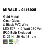 Nova Luce 9416925 Mirale E27 Pendelleuchte Schwarz, Gold, Tr
