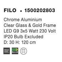 Nova Luce 1500202803 Filo G9 Pendelleuchte Gold, Transparent