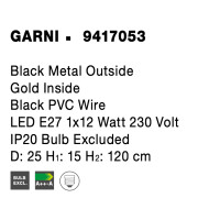 Nova Luce 9417053 Garni E27 Pendelleuchte Schwarz, Gold 6
