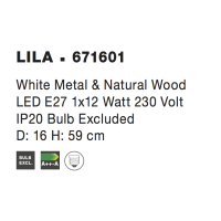 Nova Luce 671601 Lila E27 Tischleuchte Weiß, Naturholz