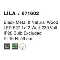 Nova Luce 671602 Lila E27 Tischleuchte Schwarz, Naturholz 4