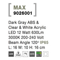 Nova Luce Max 9026001 Wandleuchte IP65 Dunkel Grau 6