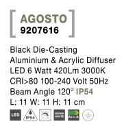 Nova Luce Agosto 9207616 Wandleuchte IP54 Schwarz 3