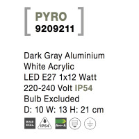 Nova Luce Pyro 9209211 Wandleuchte IP54 Dunkel Grau 6