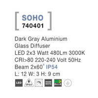 Nova Luce Soho 740401 Wandleuchte IP54 Dunkel Grau 4