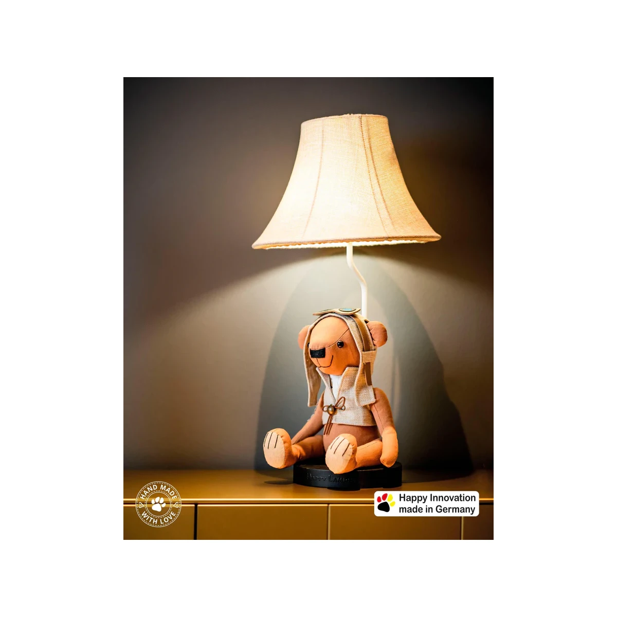 Happy Lamps Charles LED-Tischleuchte Bärenlampe 61 cm Kinderzimmer-Deko | handgefertigt, kindersicher, ideal fürs Kinderzimmer, Geschenkidee