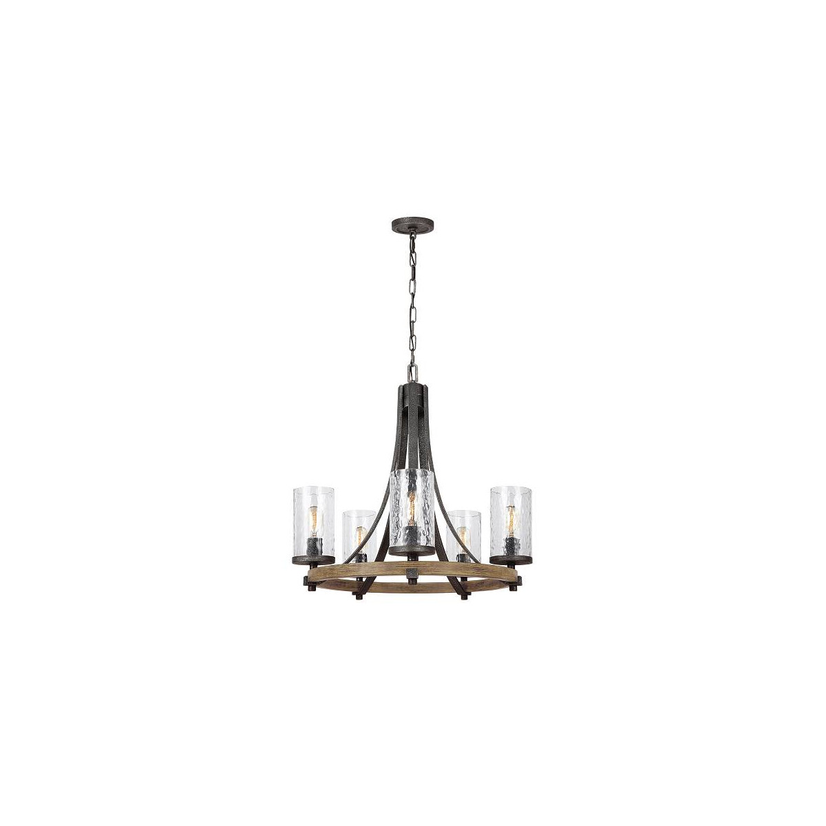 5024005388814 - Elstead - Lighting QN-ANGELO5 quintiesse Kronleuchter Angelo E27 5x40W Stahl Eiche verwittert & Metall schiefergrau Wellenglas klar H524cm Ø61cm