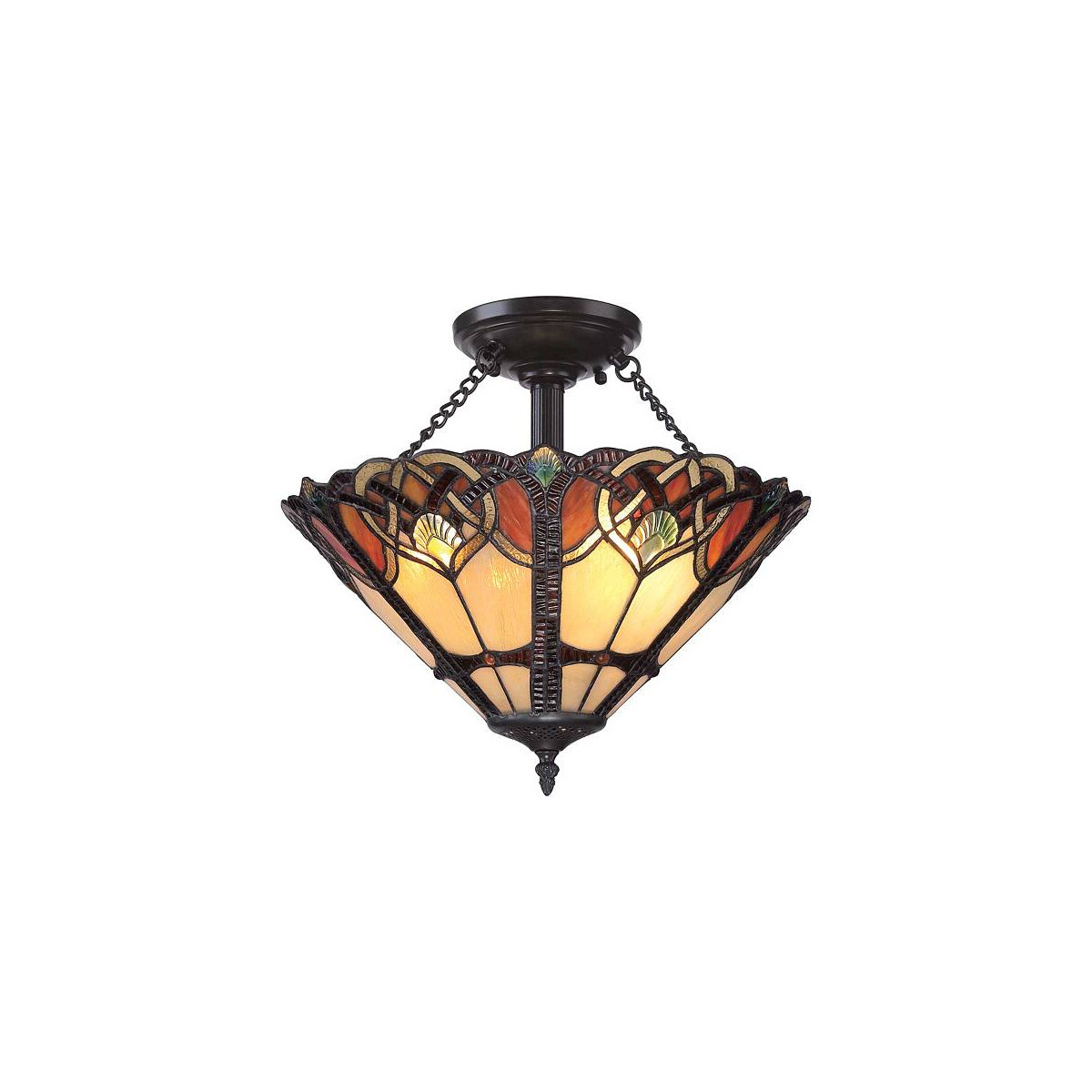 5024005270614 - Elstead - Quoizel qz-cambridge-sf Deckenleuchte Cambridge 2xE27 100W Stahl Weinlese-Bronze Tiffany-Glas H37cm Ø408cm im Tiffany-Stil