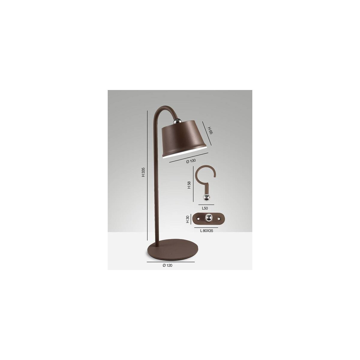 Fabas Luce Armanda Spot - Set inkl. Tisch und Wandhalter / Akku Rostbraun