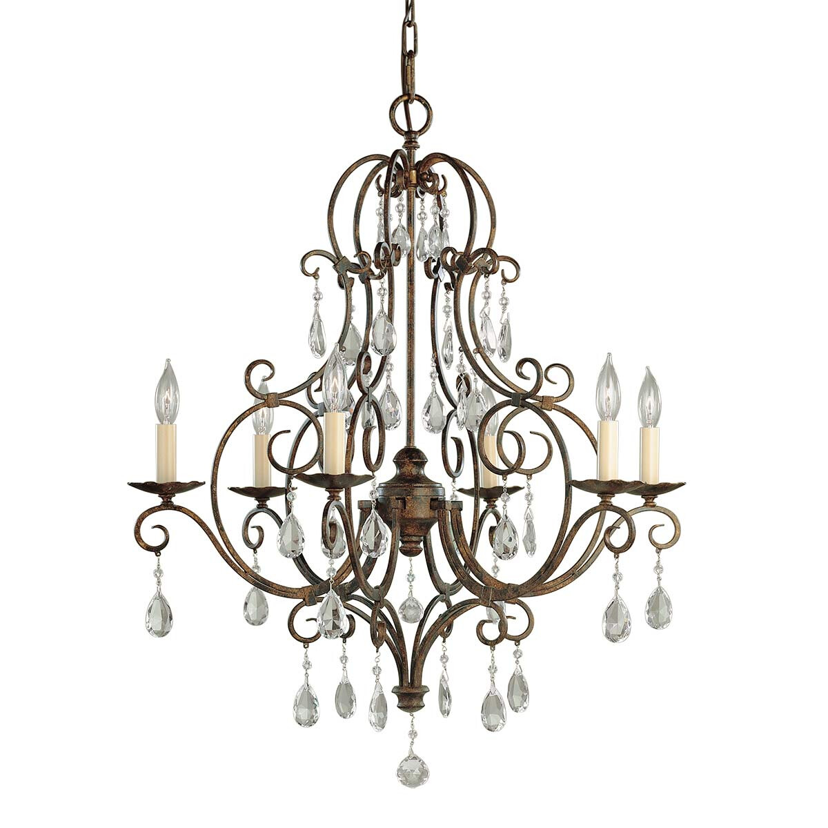 Feiss Kronleuchter Chateau E14 60W Stahl, Kristall; Bronze mokka B:63.8cm Ø63.8cm dimmbar höhenverstellbar