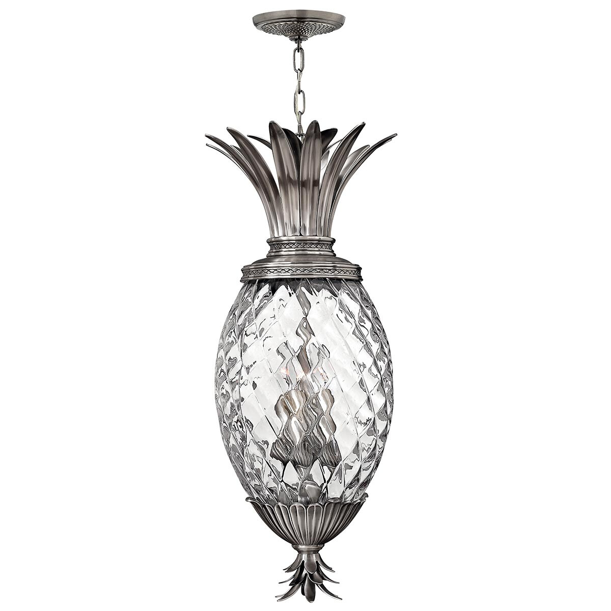 HK-PLANT4-P-PL Hängeleuchte Plantation 4xE14 40W Stahl antik Nickel poliert Optikglas klar Leinen H84-2365cm Ø318cm dimmbar höhenverstellbar