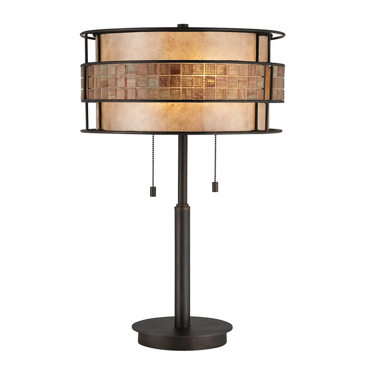 Quoizel Tischleuchte Laguna 2xE27 Metall, Glas, Mosaikfliesen taupe, Kupfer H:63,5 B:40,6