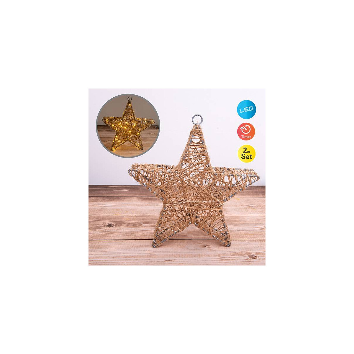 Näve 2er-Set LED-Weihnachtsdeko Metallstern D: 25 cm