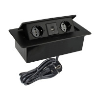 Einbausteckdose Kombibox 2x USB 2x Steckdose schwarz 3m Kabe