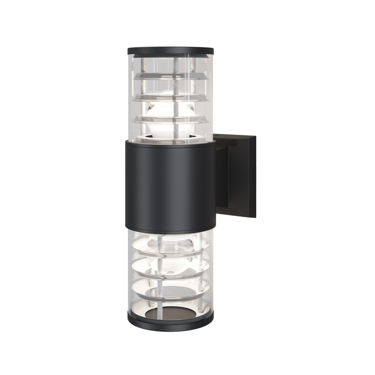 4251110048840 - Bronx Wandleuchte Aluminium schwarz rund Glasschirm 2-flammig IP65